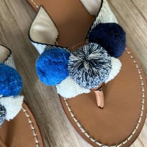 Soludos blue white Capri pom-pom flat sandals Size 6 EUC